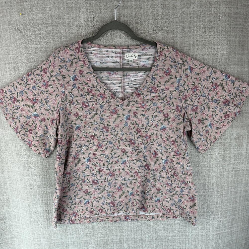 Wonderly Blouse Womens 2XL Pink Kimono Floral V-Neck Short Sleeve Relaxed